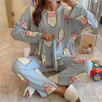 2023 New Spring Cute Cartoon Cow Print Σετ Πυτζάμες Γυναικείες Πυτζάμες Δύο τεμάχια Μακρυμάνικα Εσώρουχα Γυναικεία Σετ Πυτζάμες