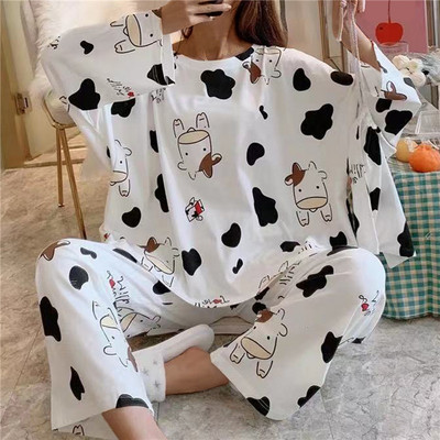 2023 New Spring Cute Cartoon Cow Print Σετ Πυτζάμες Γυναικείες Πυτζάμες Δύο τεμάχια Μακρυμάνικα Εσώρουχα Γυναικεία Σετ Πυτζάμες