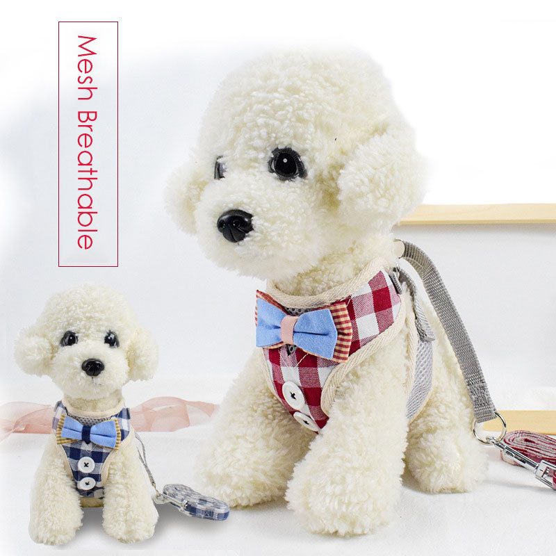 Καλοκαιρινά ρυθμιζόμενα λουριά γιλέκου με κουμπιά με παπιγιόν για μικρόσωμους σκύλους Αναπνέει λουριά για σκύλους για περπάτημα