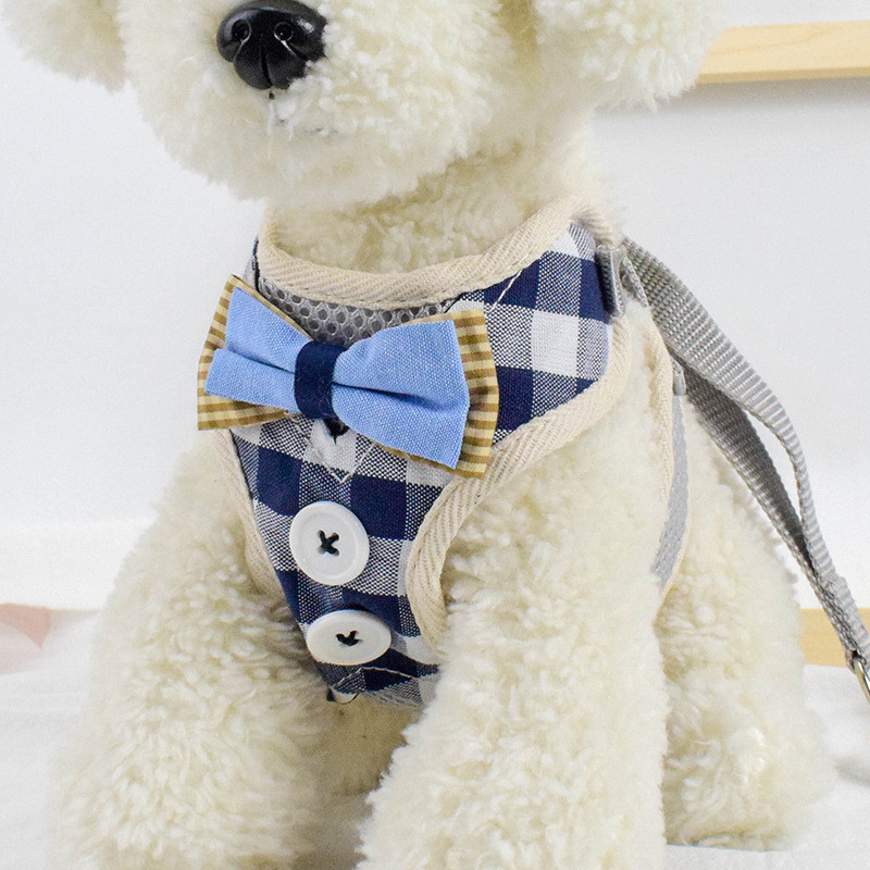 Καλοκαιρινά ρυθμιζόμενα λουριά γιλέκου με κουμπιά με παπιγιόν για μικρόσωμους σκύλους Αναπνέει λουριά για σκύλους για περπάτημα