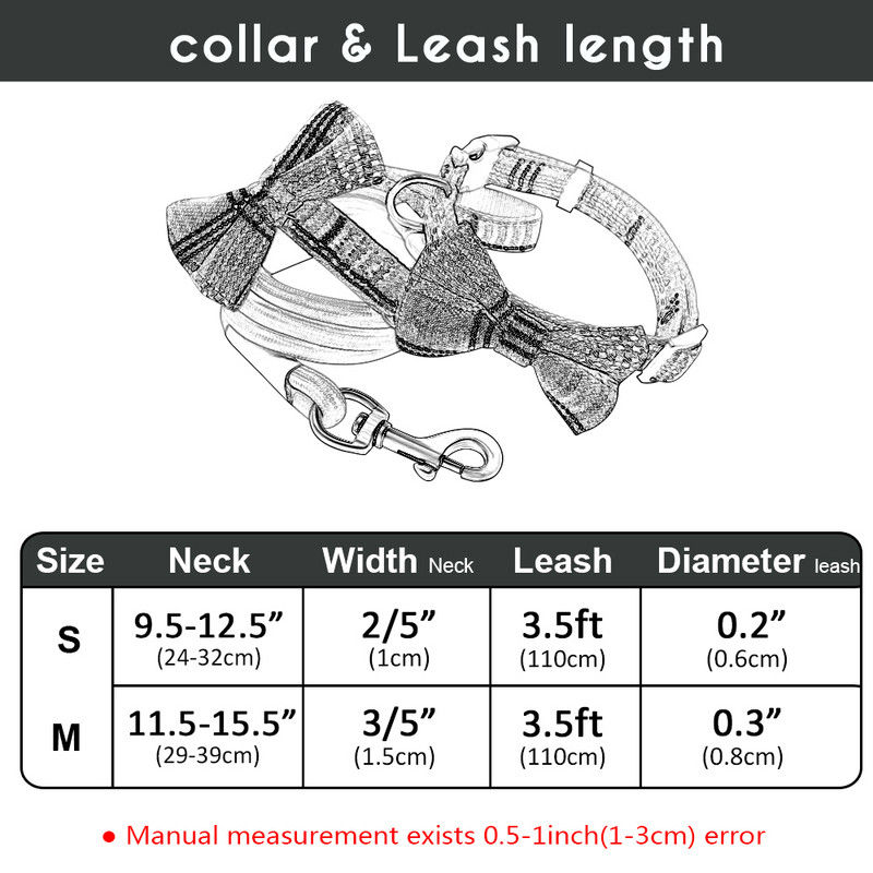 Νάιλον γιακά σκύλου και σετ λουριών Ρυθμιζόμενο κολάρο σκύλου με χαριτωμένο καρό παπιγιόν για μικρομεσαίους σκύλους Αξεσουάρ κατοικίδιων ροζ μπλε