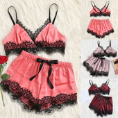 Sexy spodná bielizeň pre ženy, pyžamové prádlo plus veľkosti, bez rukávov, ramienka, nočné prádlo s čipkou, saténový top, pyžamové súpravy, Ropa Interior Femenina