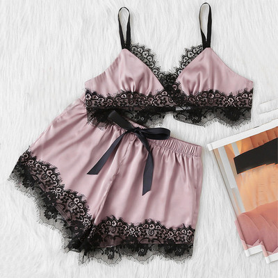 Sexy spodná bielizeň pre ženy, pyžamové prádlo plus veľkosti, bez rukávov, ramienka, nočné prádlo s čipkou, saténový top, pyžamové súpravy, Ropa Interior Femenina