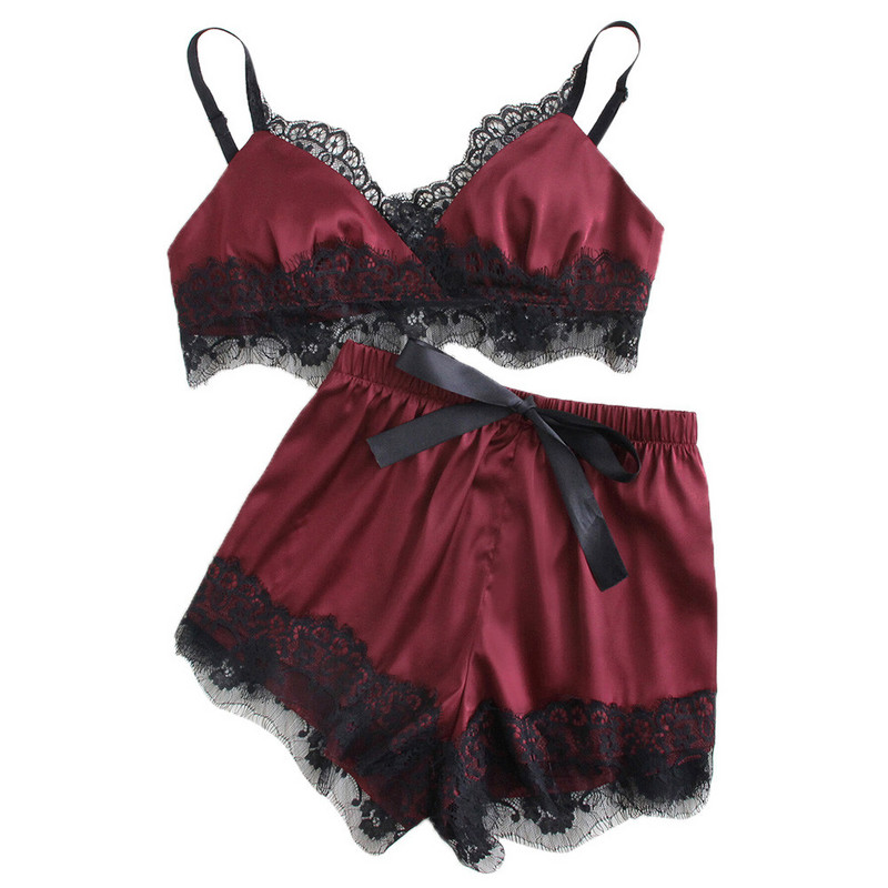 Sexy spodná bielizeň pre ženy, pyžamové prádlo plus veľkosti, bez rukávov, ramienka, nočné prádlo s čipkou, saténový top, pyžamové súpravy, Ropa Interior Femenina