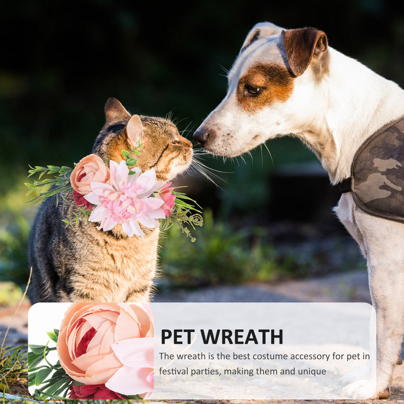 POPETPOP Flower Headband Flower Crown Headwear Φύλλα λουλουδιών Φυσικό στεφάνι για γάτες Διακόσμηση γάμου