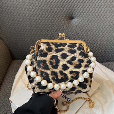 Γυναικεία PU βραδινή τσάντα συμπλέκτη Leopard Cow στάμπα με χνουδωτό μαργαριταρένιο τσαντάκι με χιαστί ώμου Clutch μόδας γυναικεία τσάντα Μικρά πορτοφόλια