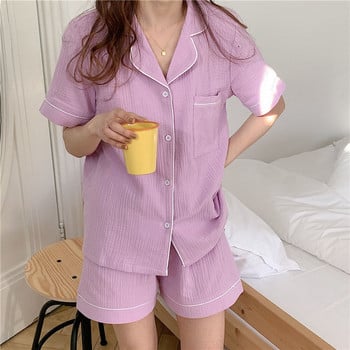 Βαμβακερά Sleepwear Κορεάτικες πιτζάμες Γυναικείες πιτζάμες Γυναικεία Σετ κρεβατοκάμαρας Γυναικεία 2 τεμάχια Loungear Σύντομες φόρμες με σορτς πιτζάμες