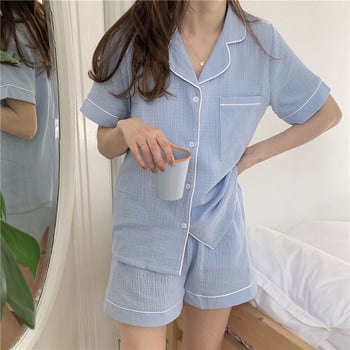 Βαμβακερά Sleepwear Κορεάτικες πιτζάμες Γυναικείες πιτζάμες Γυναικεία Σετ κρεβατοκάμαρας Γυναικεία 2 τεμάχια Loungear Σύντομες φόρμες με σορτς πιτζάμες