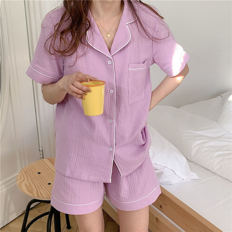 Βαμβακερά Sleepwear Κορεάτικες πιτζάμες Γυναικείες πιτζάμες Γυναικεία Σετ κρεβατοκάμαρας Γυναικεία 2 τεμάχια Loungear Σύντομες φόρμες με σορτς πιτζάμες