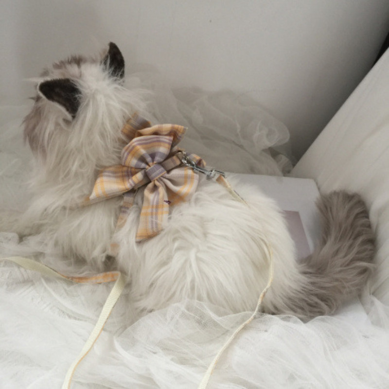 Pisică câine guler cu fundă harnas lesă reglabilă din nailon curea pentru sân pentru animale de companie frânghie de tracțiune haine pentru pisici vestă accesorii pentru cățeluș