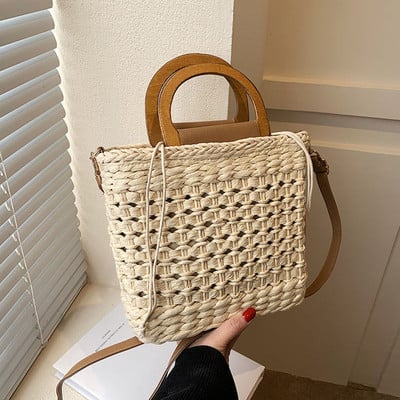 Luksuslikud kotid naistele 2023. aasta õlgkotid, kootud kandekotid, disainikäekott Suvine rahakott, nööriga kinnituv rannaõlakott