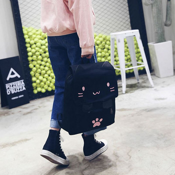 μόδα Χαριτωμένη γάτα Κέντημα καμβάς Φοιτητική τσάντα Κινούμενα σχέδια Γυναικεία σακίδιο πλάτης Leisure Σχολική τσάντα μαύρη&ροζ