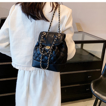 Маркова дизайнерска лачена кожена карирана дамска раница Ежедневна ученическа чанта с кофа с верига Пътна чанта