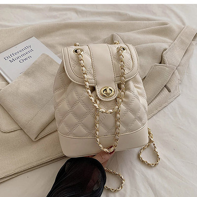 Rucsac de damă cu matlasat în carouri, de designer de marcă, geantă de școală cu găleată cu lanț, geantă de călătorie