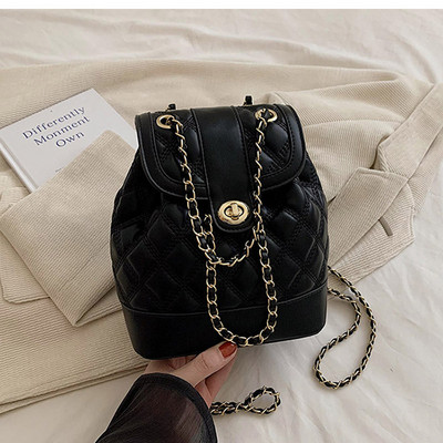 Rucsac de damă cu matlasat în carouri, de designer de marcă, geantă de școală cu găleată cu lanț, geantă de călătorie