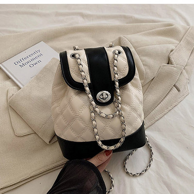 Rucsac de damă cu matlasat în carouri, de designer de marcă, geantă de școală cu găleată cu lanț, geantă de călătorie