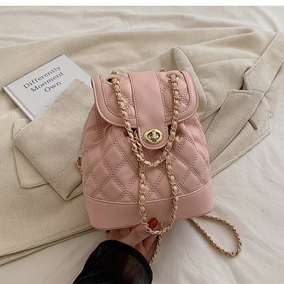 Rucsac de damă cu matlasat în carouri, de designer de marcă, geantă de școală cu găleată cu lanț, geantă de călătorie