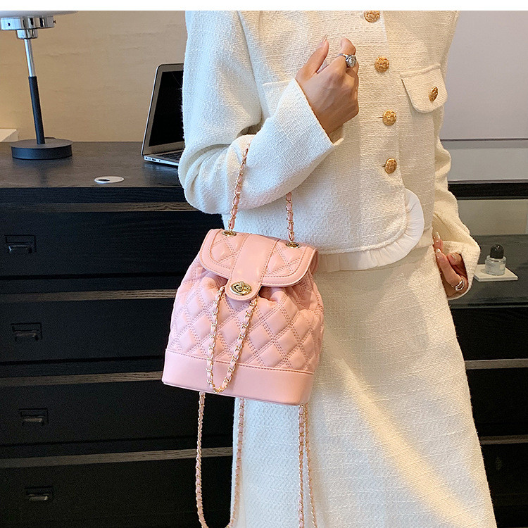 Rucsac de damă cu matlasat în carouri, de designer de marcă, geantă de școală cu găleată cu lanț, geantă de călătorie