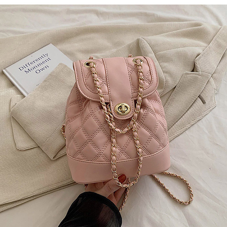 Rucsac de damă cu matlasat în carouri, de designer de marcă, geantă de școală cu găleată cu lanț, geantă de călătorie