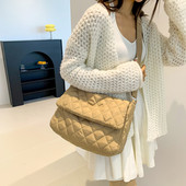 Moteriškas dygsniuotas pečių krepšys, didelės talpos paminkštintas rankinis krepšys, lengvas kvadratinis krepšys, atlenkiamas, pasiuntinių krepšys pirkėjo krepšys