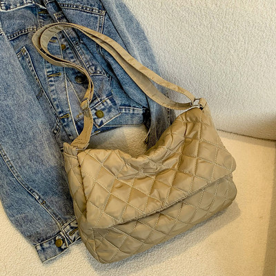 Moteriškas dygsniuotas pečių krepšys, didelės talpos paminkštintas rankinis krepšys, lengvas kvadratinis krepšys, atlenkiamas, pasiuntinių krepšys pirkėjo krepšys