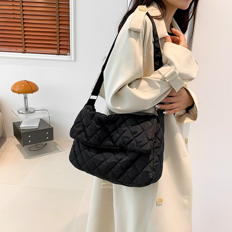 Moteriškas dygsniuotas pečių krepšys, didelės talpos paminkštintas rankinis krepšys, lengvas kvadratinis krepšys, atlenkiamas, pasiuntinių krepšys pirkėjo krepšys