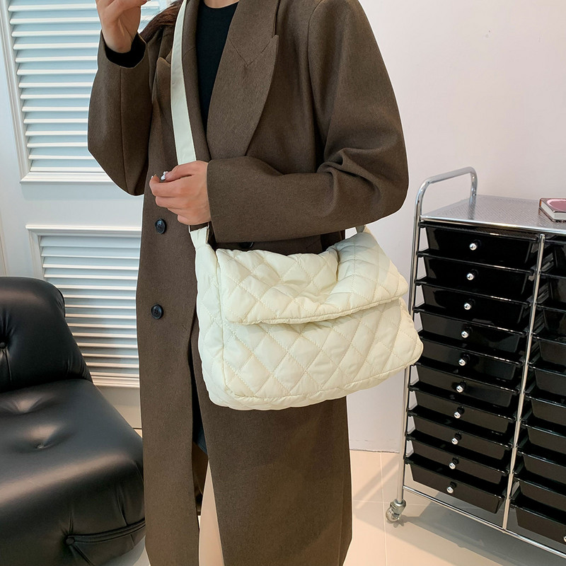 Moteriškas dygsniuotas pečių krepšys, didelės talpos paminkštintas rankinis krepšys, lengvas kvadratinis krepšys, atlenkiamas, pasiuntinių krepšys pirkėjo krepšys