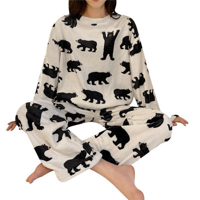 Σετ γυναικείες πιτζάμες φανέλα Νέα φθινόπωρο 2022 Χειμώνας Ζεστό χοντρό κοραλί βελούδο μακρυμάνικο καρτούν Πυτζάμες για σπίτι Σετ πιτζάμες για κορίτσι