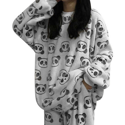 Σετ γυναικείες πιτζάμες φανέλα Νέα φθινόπωρο 2022 Χειμώνας Ζεστό χοντρό κοραλί βελούδο μακρυμάνικο καρτούν Πυτζάμες για σπίτι Σετ πιτζάμες για κορίτσι