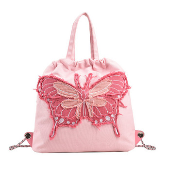 Τσάντα ώμου ρετρό καουμπόη τζιν γυναικεία τσάντα πλάτης 2023 Νέα γυναικεία κομψή σχεδίαση τσάντα με αλυσίδα πεταλούδας Γυναικεία πάνινη τσάντα τσάντα