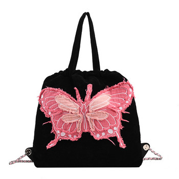 Ретро каубойска чанта през рамо Дънкова дамска раница 2023 Нов дамски шикозен дизайн Дамска чанта с дизайн на пеперуда Дамска платнена чанта