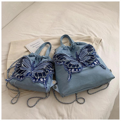 Geantă de umăr retro Cowboy, rucsac pentru femei, 2023, noi doamne, design șic, cu lanț de fluture, geantă de mână pentru femei, geantă tote din pânză