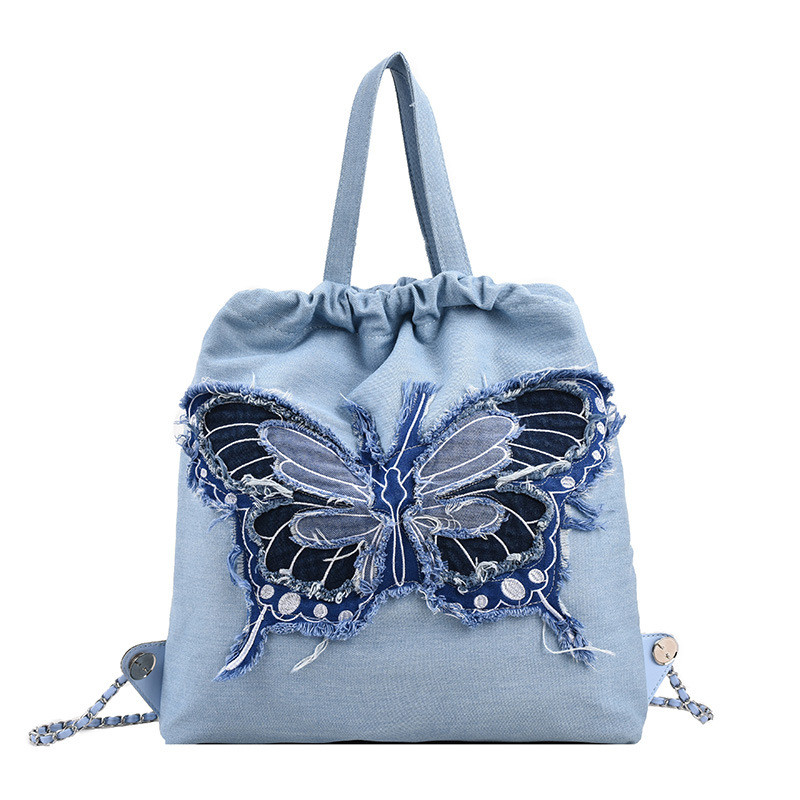 Geantă de umăr retro Cowboy, rucsac pentru femei, 2023, noi doamne, design șic, cu lanț de fluture, geantă de mână pentru femei, geantă tote din pânză