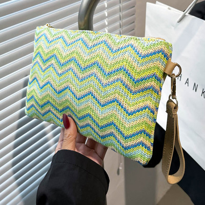 Πολύχρωμη υφαντή ψάθινη τσάντα Γυναικεία τσάντα με συμπλέκτη, καλοκαιρινή τσάντα παραλίας Vintage χειροποίητη τσάντα κινητού Γυναικείο πορτοφόλι