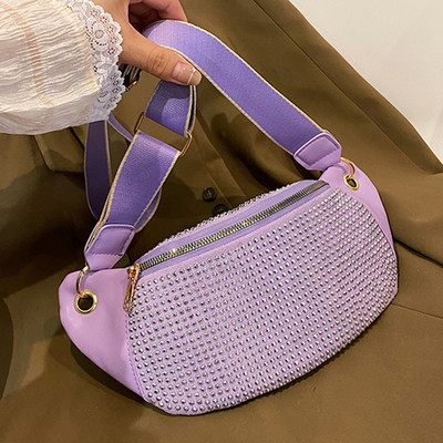 Geantă cu centură cu strasuri pentru femei, genți messenger, la modă pentru femei, pachet pentru talie cu șnur, ocazional, simplu, plin de rochie
