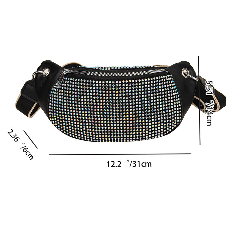 Geantă cu centură cu strasuri pentru femei, genți messenger, la modă pentru femei, pachet pentru talie cu șnur, ocazional, simplu, plin de rochie