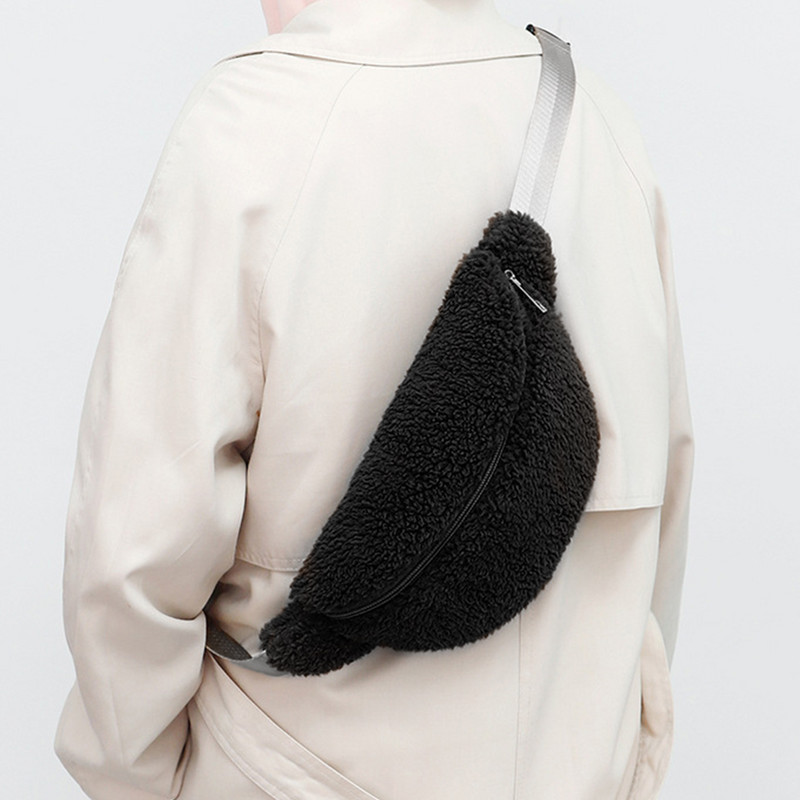 Geantă de piept de pluș pentru femei Geantă cu banane Geantă de cruce pufoasă Geantă de umăr cu blană pentru bărbați Poșetă de călătorie pentru telefon Geanta de iarnă