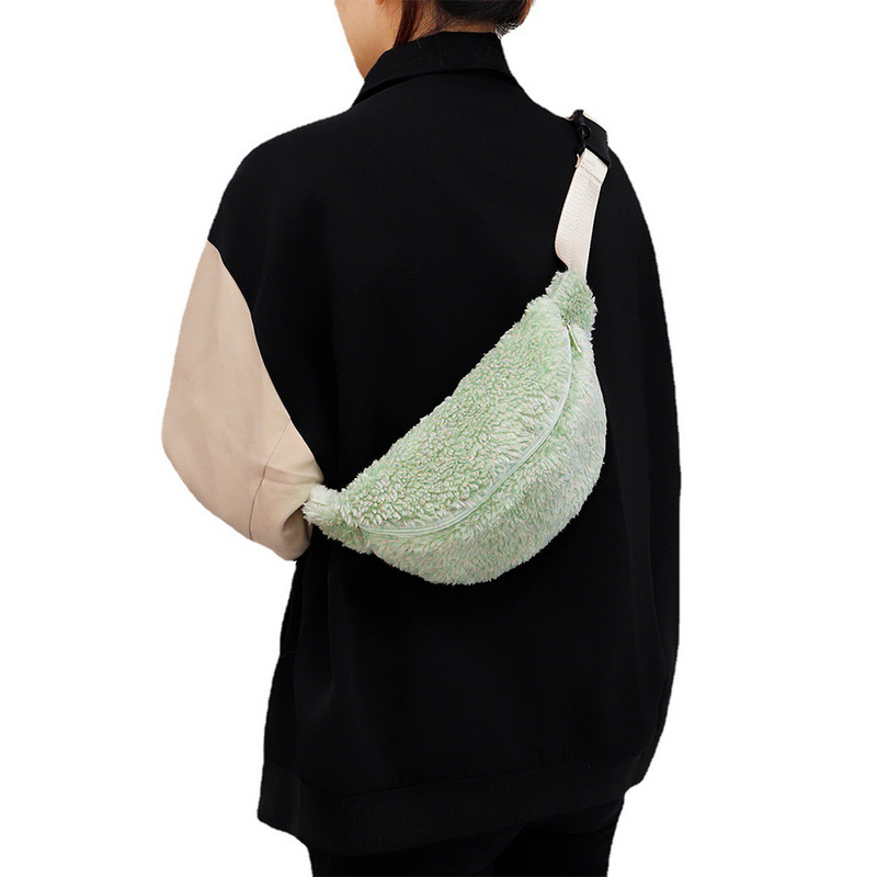 Geantă de piept de pluș pentru femei Geantă cu banane Geantă de cruce pufoasă Geantă de umăr cu blană pentru bărbați Poșetă de călătorie pentru telefon Geanta de iarnă