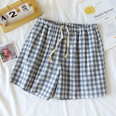 2023 Νέο Καλοκαιρινό Ζευγάρι Ιαπωνικό σορτς 100% βαμβακερό ανδρικό και γυναικείο καρό απλό μεγάλο λεπτό σπιτικό σορτς καρό παντελόνι πιτζάμα
