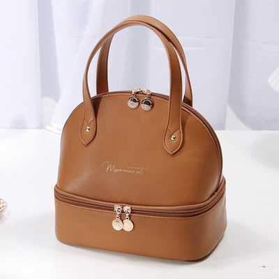 Naiste lõunasöögikott, suure mahutavusega PU-nahast toidukäekott, kahekihiline lõunasöögikarbi konteiner reisimiseks, koolipiknikuks