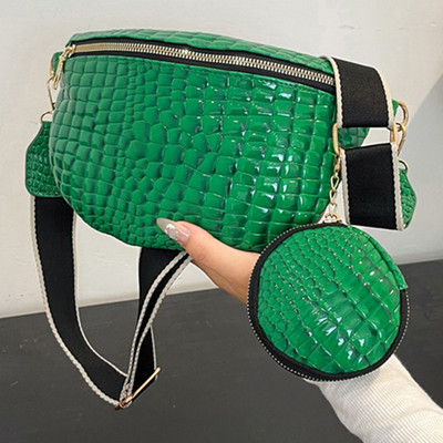 Poșetă pentru monede pentru femei, vintage cu imprimeu de crocodil, geantă de umăr solidă din piele PU Geantă hobo elegantă cu geantă rotundă mică pentru cumpărături de călătorie