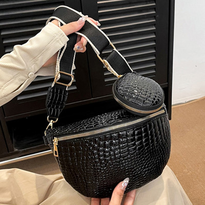 Poșetă pentru monede pentru femei, vintage cu imprimeu de crocodil, geantă de umăr solidă din piele PU Geantă hobo elegantă cu geantă rotundă mică pentru cumpărături de călătorie