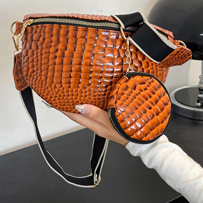 Poșetă pentru monede pentru femei, vintage cu imprimeu de crocodil, geantă de umăr solidă din piele PU Geantă hobo elegantă cu geantă rotundă mică pentru cumpărături de călătorie