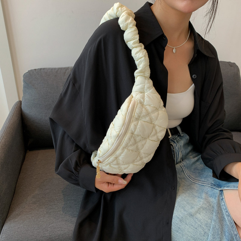 Dámske kabelky Cloud Crossbody, jednofarebné dámske kabelky cez pás, prešívané dámske náprsné kabelky s volánmi, nepremokavé, ľadvinky