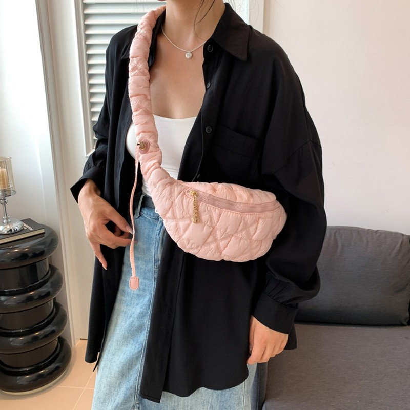 Dámske kabelky Cloud Crossbody, jednofarebné dámske kabelky cez pás, prešívané dámske náprsné kabelky s volánmi, nepremokavé, ľadvinky