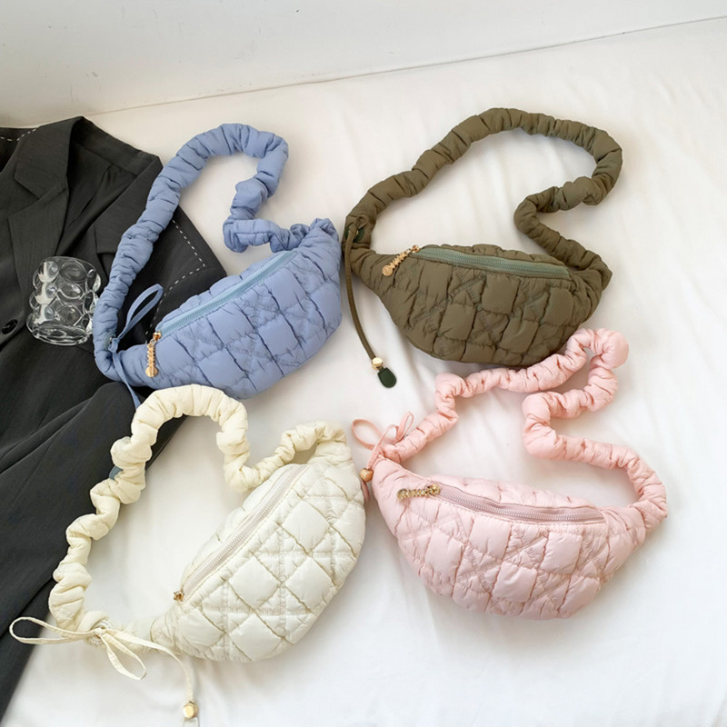 Dámske kabelky Cloud Crossbody, jednofarebné dámske kabelky cez pás, prešívané dámske náprsné kabelky s volánmi, nepremokavé, ľadvinky
