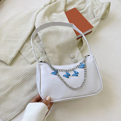 INS Γυναικείες τσάντες αλυσίδας πεταλούδας Τσάντα καραμέλα Χρώμα γυναικείες τσάντες μασχάλης Γυναικείες τσάντες μασχάλης από μαλακό Pu Leather Hobos Πορτοφόλια ταξιδιού Bolsas