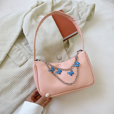INS Γυναικείες τσάντες αλυσίδας πεταλούδας Τσάντα καραμέλα Χρώμα γυναικείες τσάντες μασχάλης Γυναικείες τσάντες μασχάλης από μαλακό Pu Leather Hobos Πορτοφόλια ταξιδιού Bolsas