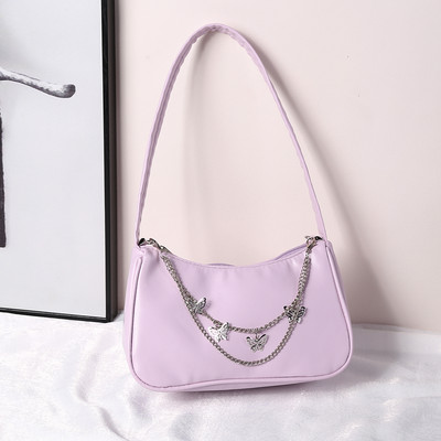 INS Γυναικείες τσάντες αλυσίδας πεταλούδας Τσάντα καραμέλα Χρώμα γυναικείες τσάντες μασχάλης Γυναικείες τσάντες μασχάλης από μαλακό Pu Leather Hobos Πορτοφόλια ταξιδιού Bolsas