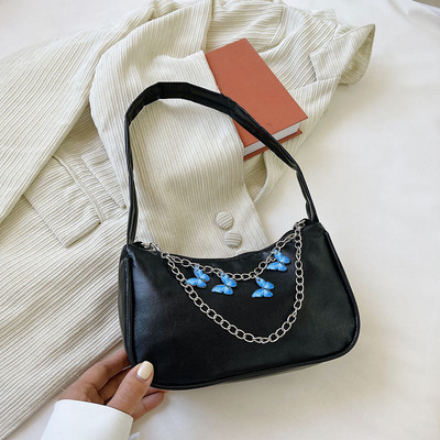 INS Γυναικείες τσάντες αλυσίδας πεταλούδας Τσάντα καραμέλα Χρώμα γυναικείες τσάντες μασχάλης Γυναικείες τσάντες μασχάλης από μαλακό Pu Leather Hobos Πορτοφόλια ταξιδιού Bolsas